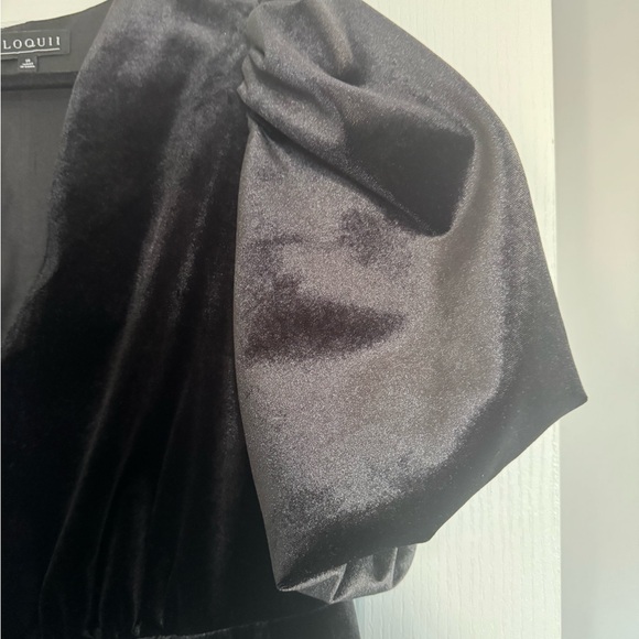 Eloquii NWOT Black velvet V neck Puff Sleeve Mini Dress - Picture 4 of 6